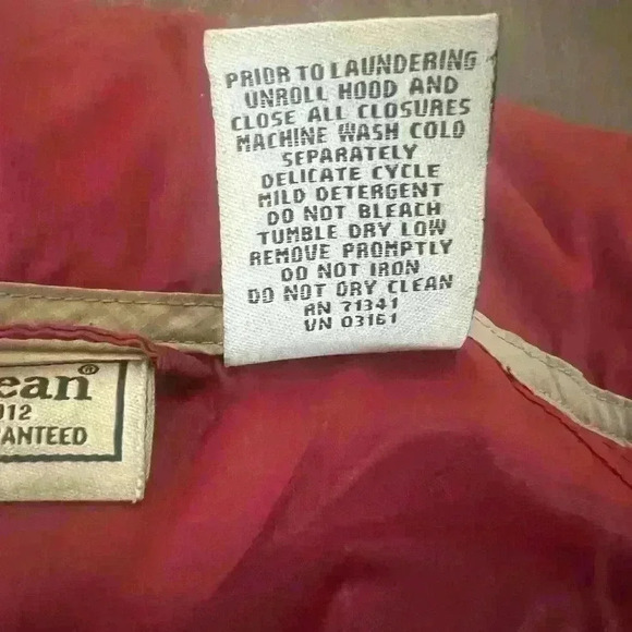 LL BEAN STOWAWAY NYLON  FULL ZIP  O AKC5 HOODED RAIN JACKET MENS  L - Picture 5 of 7